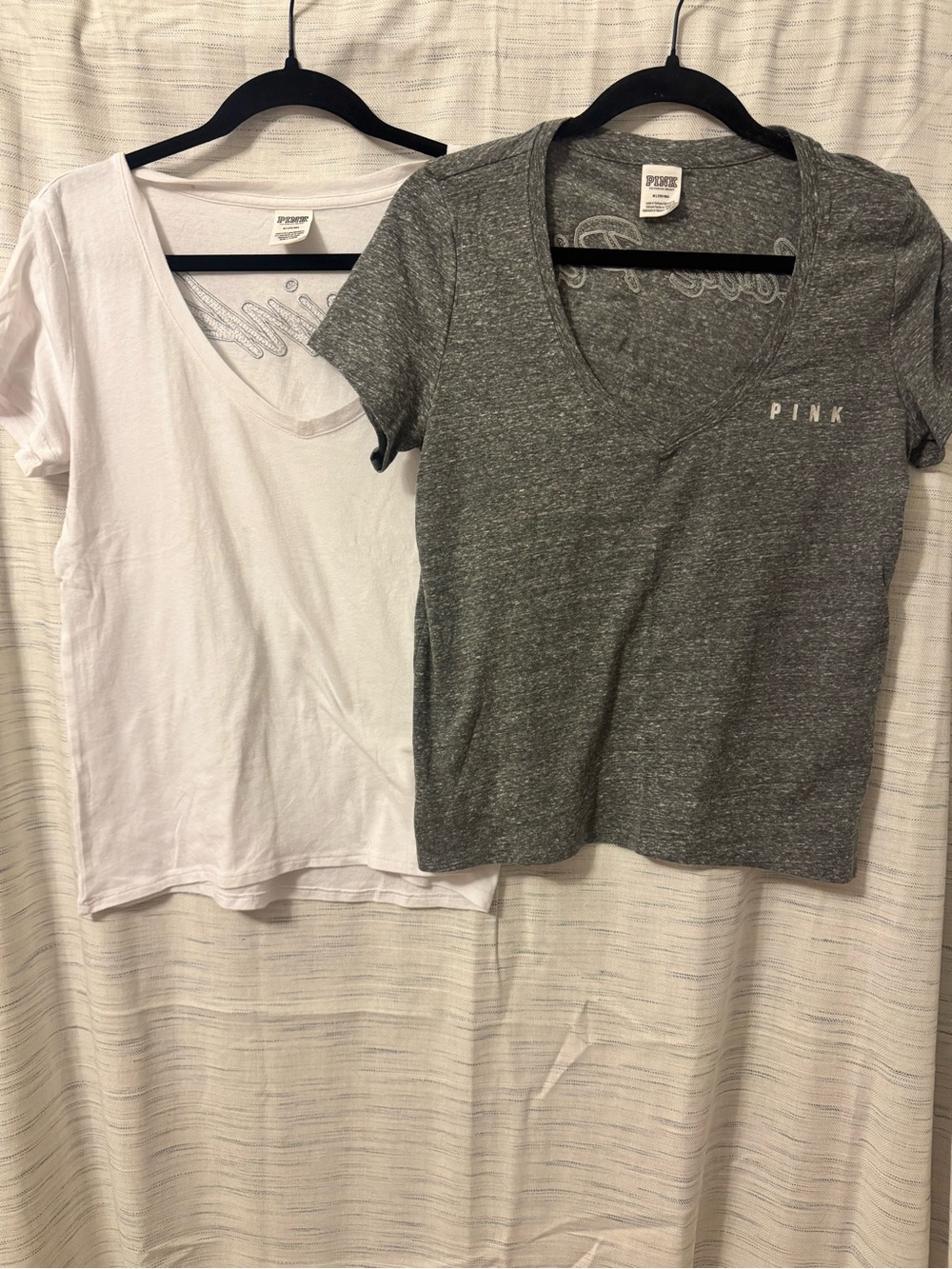 PINK Victoria's Secret White & Gray Short Sleeve V‑Neck Tee Set